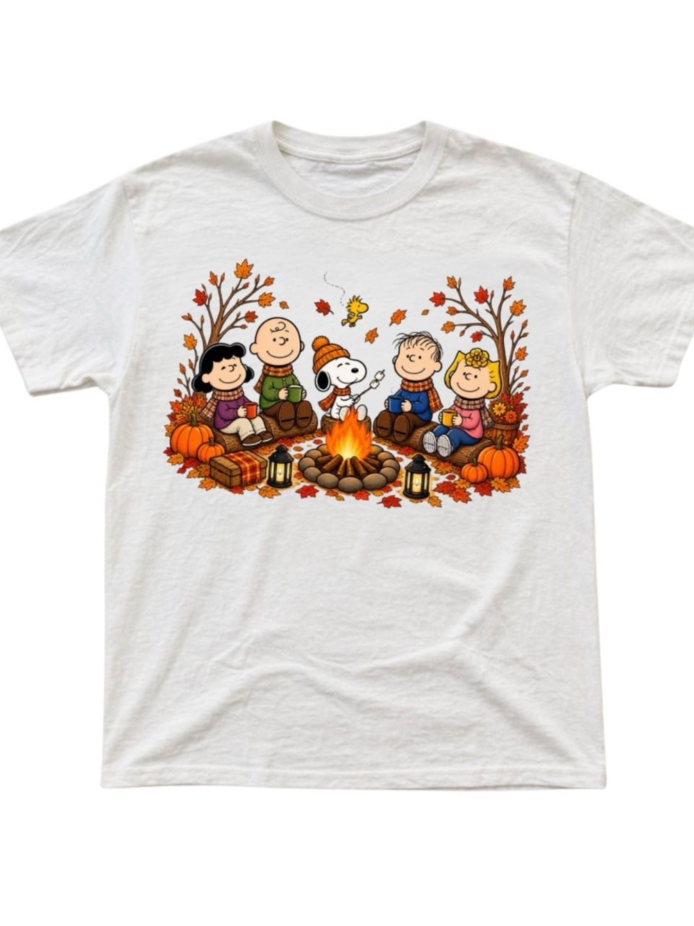 White Peanuts Fall Campfire Graphic Tee